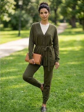 J. Crew Olive Belted V-Neck wool Cardigan
